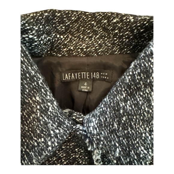 Lafayette 148 Black White Fringe Trim Textured Blazer Jacket Size 4 Wool Blend - Picture 4 of 7